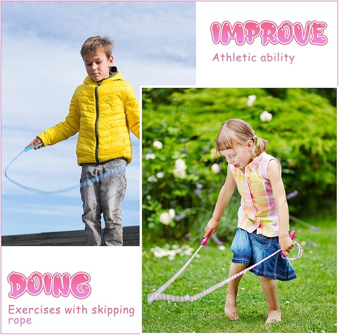 Aoriher Jump Rope for Kids Nylon Adjustable Weighted Braided Fitness Skipping Stripe Ropes with Plastic Handles 8.2 Feet for End of The School Exercise Sport Party Equipment Gift, Assorted Colors