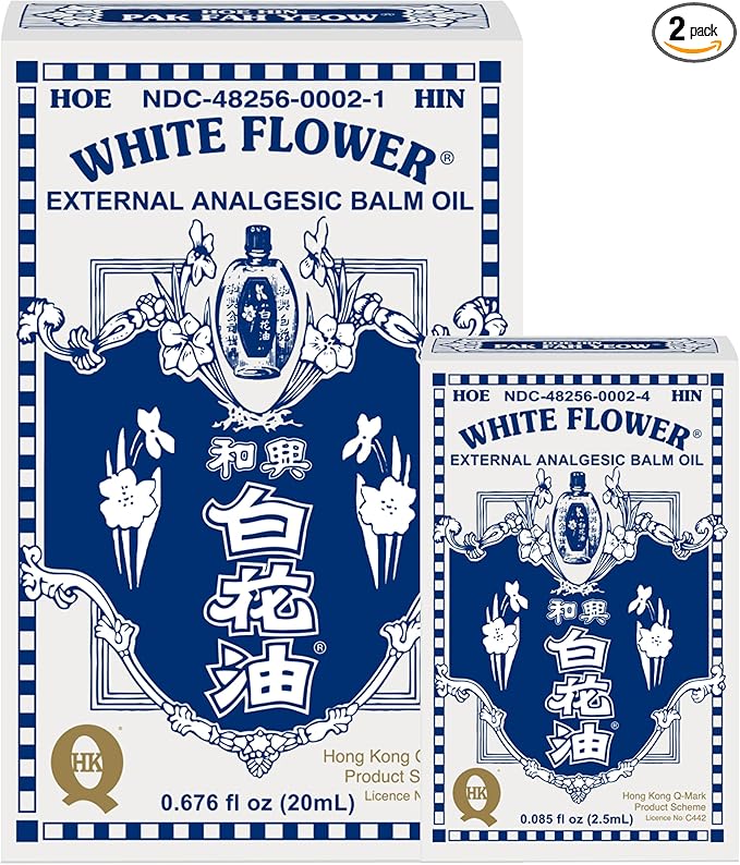 White Flower External Analgesic Balm Oil Combo 20ml/0.676flOz + 2.5ml/0.085flOz, Muscle Joints Topical Arthritis Pain Relief, Eucalyptus Lavender Peppermint Massage Oil Authentic US Import(2 Pack)
