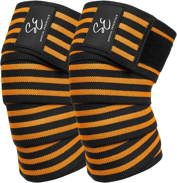 Special Essentials Knee Wraps for Weightlifting with Strap (2 Pack) - 72 Inches Flexible Support for Men & Women, for Powerlifting, Squats, Leg Press, and Cross Training