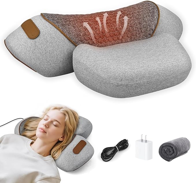 3-in-1 Neck Massager Pillow with Heat, Massage & Stretcher, Traction Massager for Neck Hump, Shoulder & Muscle Relaxation, Pain Relief & Cervical Support, Ideal Gift for Women & Men