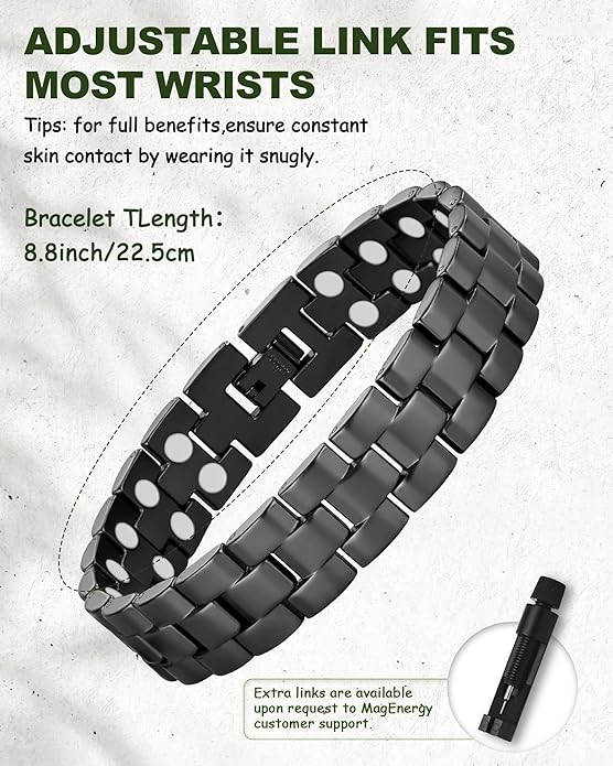 MagEnergy Mens Copper Magnetic Bracelets, 99.9% Pure Copper Bracelet with Double-Row Strength Magnets, Adjustable Jewelry with Sizing Tool