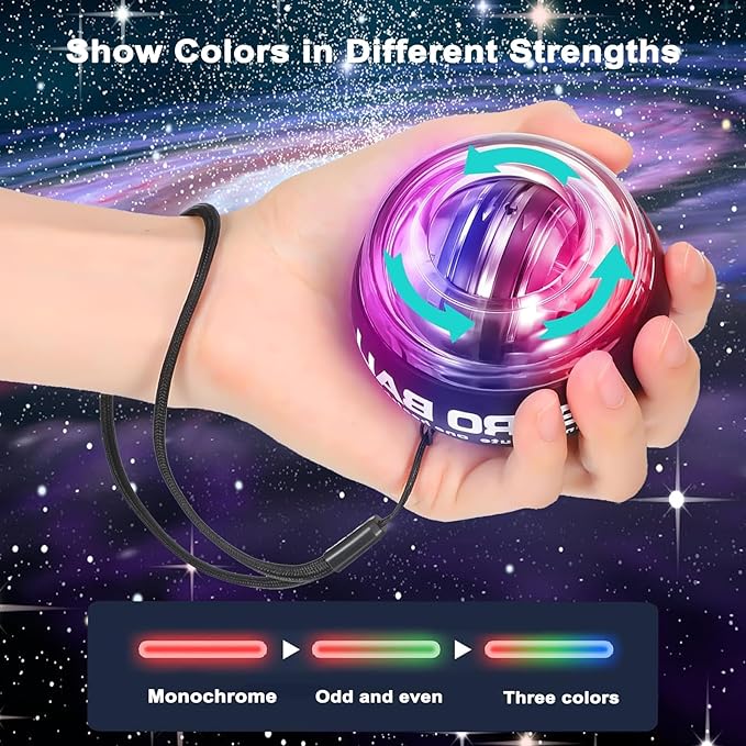 Torque-Ball Hand Exerciser, Wrist Power Gyro Ball, Curaball Hand Exerciser, Grip Strength Trainer, Hand Strengthening Devices, Wrist Strengthener, Finger Exerciser, Auto-Start Colorful Lighting