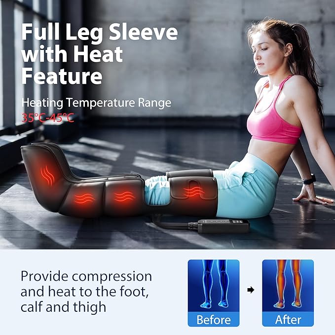 CINCOM Leg Massager with Heat and Compression, Air Compression Boots for Leg Calf & Foot Recovery, Edema Relief