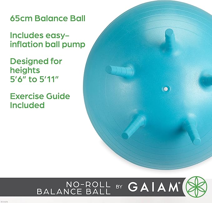 Gaiam Balance Ball Chair - No-Roll Ergonomic Office Chair & Yoga Ball Chair for Home Office Desk with Exercise Guide, Easy Installation Ball Pump, and Built-in Stability Legs, 25.5 in. (65 cm) - Blue