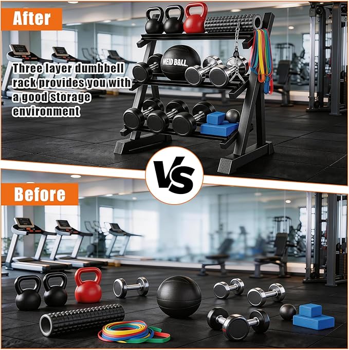 Dumbbell Rack 3-Tier Adjustable Dumbbell Rack Suitable for Dumbbells, Kettlebells, and Other Compact Weights Space-Saving Dumbbell Storage Rack - 1000LBS Capacity