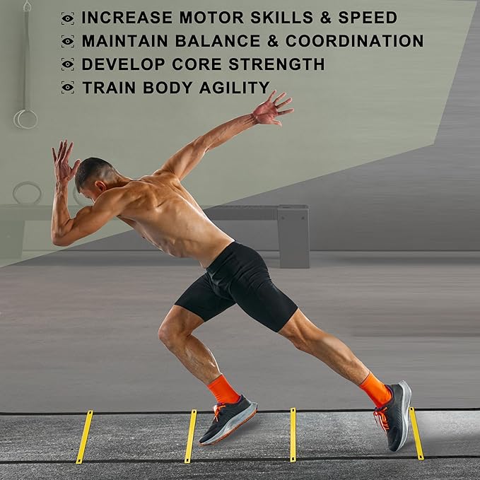 20ft Adjustable Agility Speed Ladder Training Ladder with Carry Bag - Soccer, Speed, Football Fitness Feet Training - Agility Training Equipment for Footwork Drills