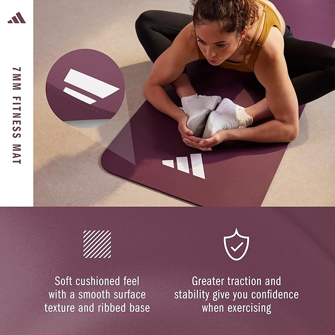 adidas Fitness Mat - Lightweight - Non Slip Yoga Mat, 7mm or 10mm