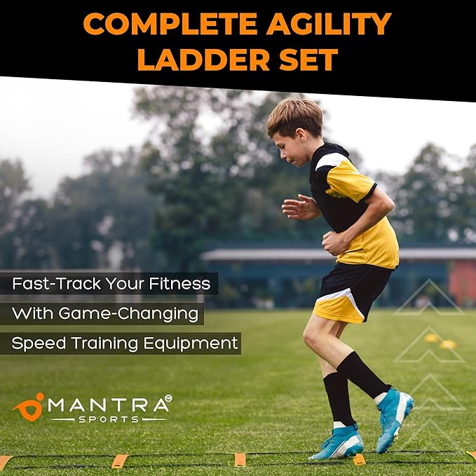 MANTRA SPORTS Agility Ladder Set, 12-Rung Speed Ladder + Training Cones, Soccer Training Equipment, Footwork Drills Kit, Speed & Agility Equipment, Football Practice Equipment, Basketball Gear