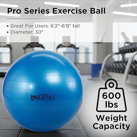 THERABAND Pro Series Exercise Ball, 30" Blue Stability Ball for 6'2"–6'8" Users, Anti-Burst Yoga & Pilates Ball, Balance & Core Trainer, For Athletes Fitness at Gym & Home