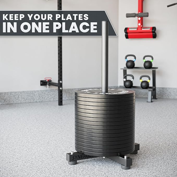 Synergee Olympic Weight Plate Rack. Stackable Weight Rack. Holds 2” Plates for Powerlifting and Olympic Weight Lifting. Gym Storage Home, Garage & Commercial