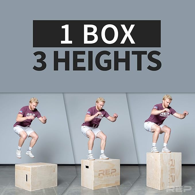Rep Plyometric Wood Jump Box | CrossFit & Strength Training | 12 to 30" Range of Wooden Step Platforms | Gym & Sports Workouts | Fitness, Exercise, Physical Therapy Equipment | Pro Conditioning Tool