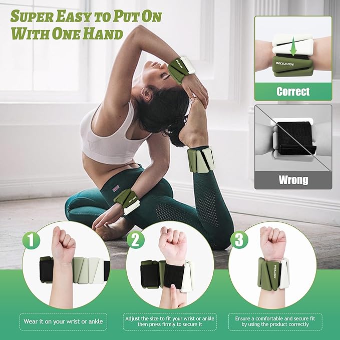 Ankle Weights for Women Wrist Weights Set of 2 (1 lb/2 lb Each) Adjustable Arm Leg Weight for Womens Men Suitable for Walking Swimming Running Pilates Yoga Gym