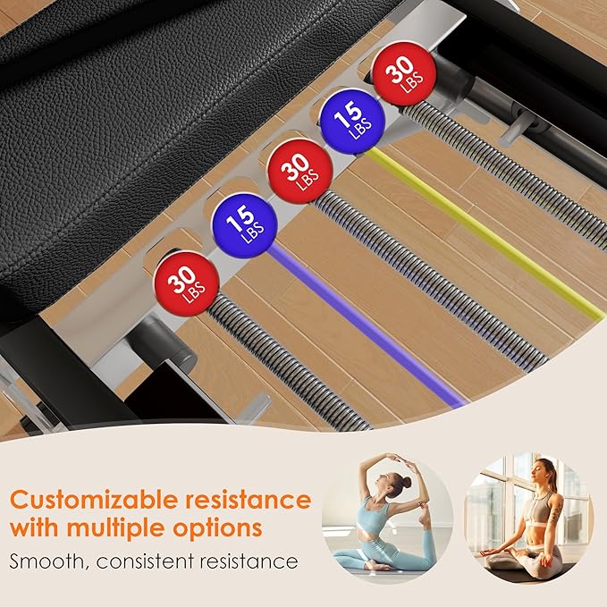 Foldable Pilates Reformer Machine for Home Use - 330lbs Capacity with 5 Alloy Springs, 11 Resistance Levels & UP Leather Surface, Space-Saving Fitness Equipment