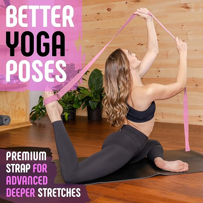 Gradient Fitness Yoga Strap, Friction-Less Easy-Feed Buckle, Super Soft Cotton/Polyester Blend Webbing, Free eGuide. (8 Feet)