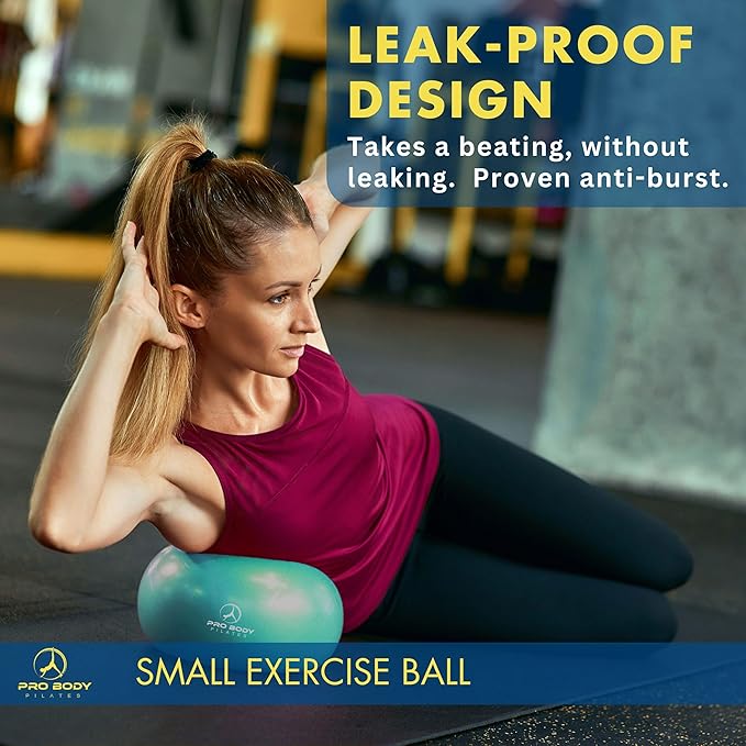 ProBody Pilates Small Exercise Ball with Pump - 9 Inch Workout Ball for Stability, Barre, Yoga, Core & Physical Therapy