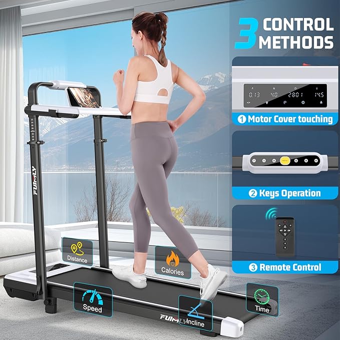 FUNMILY Upgrade Walking Pad Folding Treadmill with 12%/15% & Handle Bar, 3.5HP Foldable Under Desk Compact Treadmills for Home/Office/Gym, 400+lb Capacity, Shock Absorption