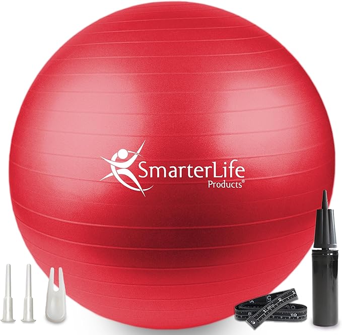 SmarterLife Exercise Ball Yoga Ball for Fitness, Balance, Stability, or Pregnancy, Gym Ball for Core Workout, Physical Therapy, Yoga Ball Chair for Office, Anti-Slip Anti-Burst