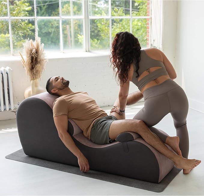 Avana Chakra Yoga Chaise - 2 Adjustable Headrests & Handles with Adjustable Straps, Micro-Velvet/Microloop, Rose & Grey