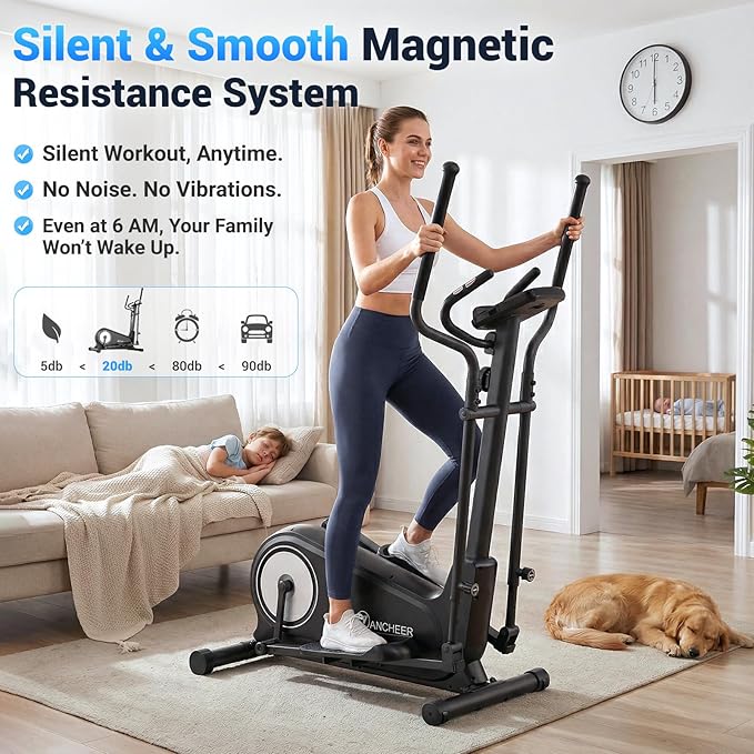 ANCHEER Elliptical Exercise Machine, Elliptical Trainer for Home Gym Exercise Equipment 550Lbs Max Weight, Ultra-Silent Elliptical Machine 16 Resistance Levels Pulse Rate Grips