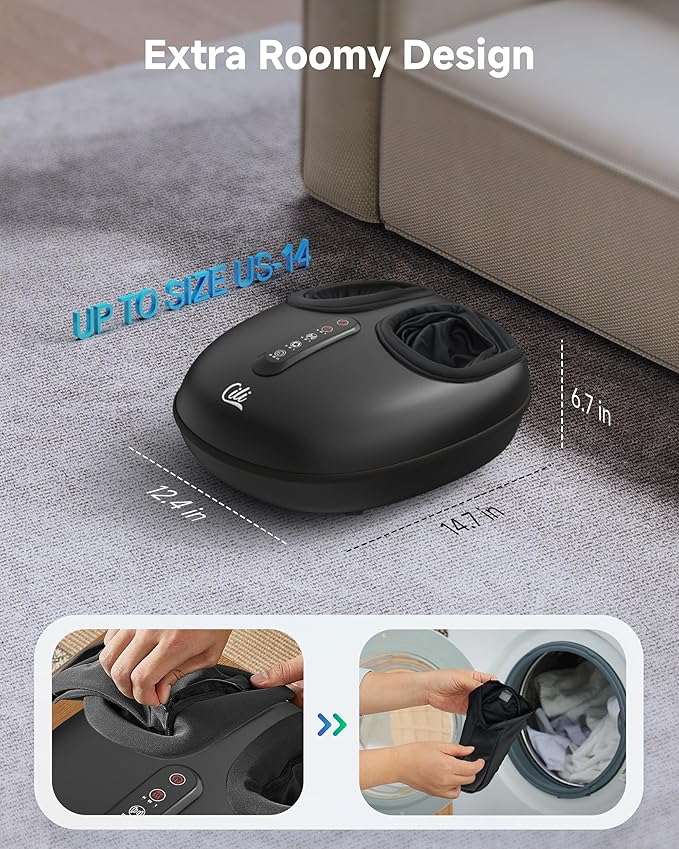 CILI Shiatsu Foot Massager with Heat and Compression, Kneading, Rolling,Electric Feet Massager for Plantar Fasciitis, Neuropathy, Feet Heater, Foot Warmer for Women, Size Up to 14"