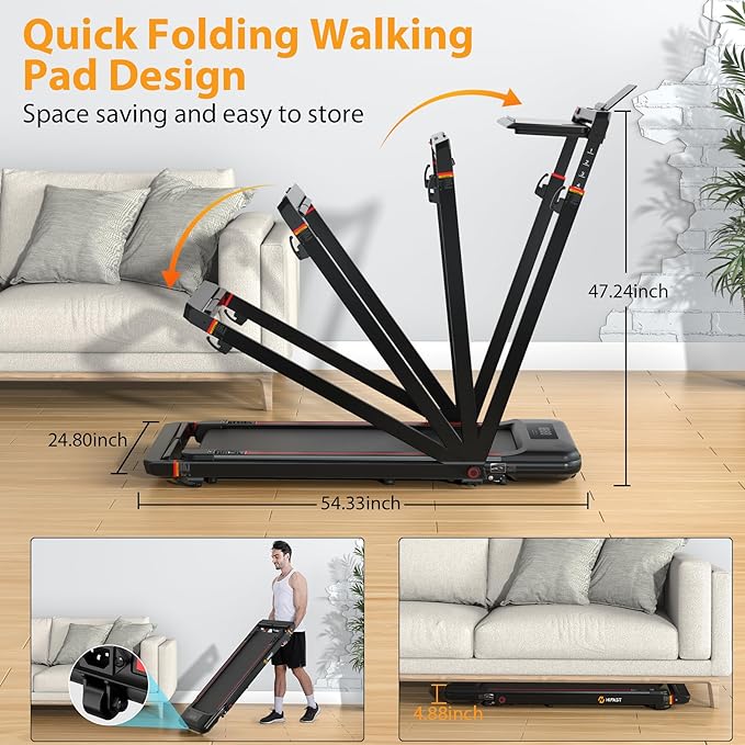 Walking Pad Treadmill with Desk Workstation, 3.0HP Under Desk Treadmills with 8% Incline Handle Bar, Foldable Portable Treadmill for Home Office, 300lbs Capacity, Remote Control, APP