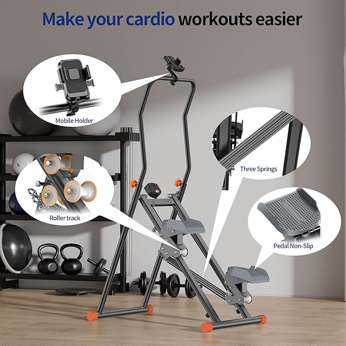 Stair Steppers with Resistance at Home Gym, Folding Vertical Climber Cardio Exercise Machine, Stair Climber for Full Body Workout with LED Display