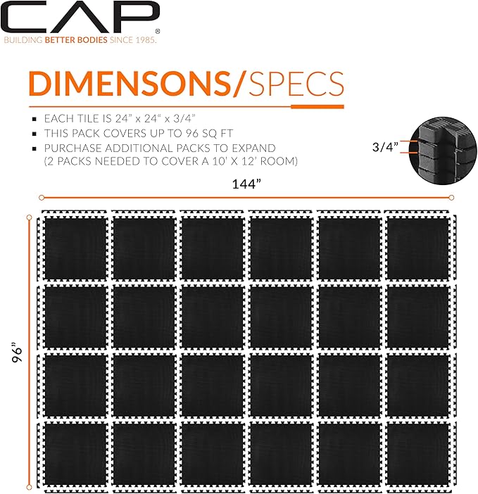CAP Puzzle Exercise Mats | 3/4” Thick EVA Interlocking Foam Tiles for Home Gym Flooring | Multiple Options