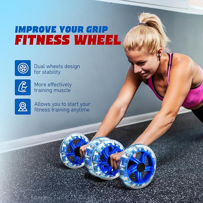 BESTYASH Twin-wheel Ab Roller Fitness Device for Core Workout, Blue Abdominal Exercise Wheel for Home Strength Training and Weight Loss