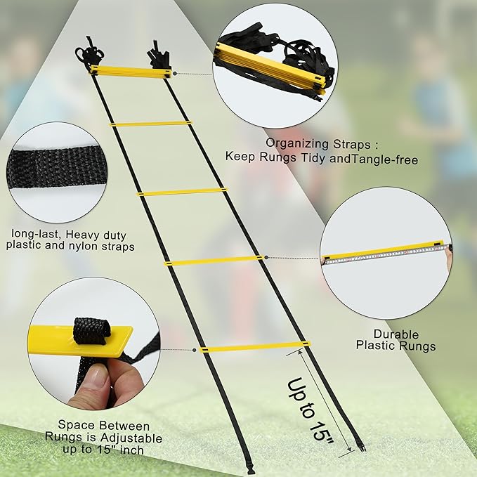 20ft Adjustable Agility Speed Ladder Training Ladder with Carry Bag - Soccer, Speed, Football Fitness Feet Training - Agility Training Equipment for Footwork Drills