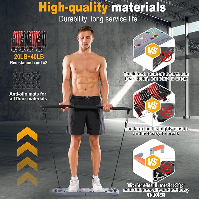 HOTWAVE Portable Exercise Equipment with 16 Gym Accessories,20 in 1 Push Up Board Fitness,Resistance Bands with Ab Roller Wheel,at Home Workout for Men