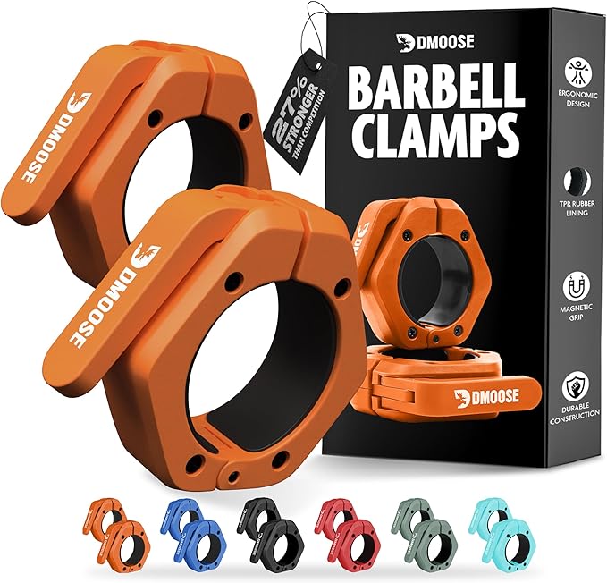 DMoose Fitness Barbell Clips 2 Inch (Pair) - Quick Release Olympic Barbell Clamps & Collars with Anti Slip TPR Grip for Secure Weightlifting and Powerlifting - Weight Clips for Bars at Home or Gym