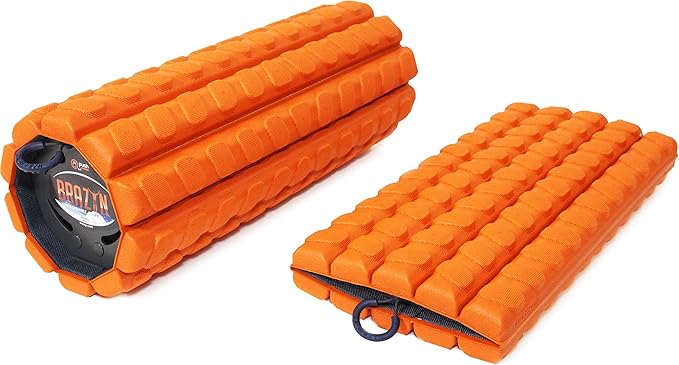 Brazyn Morph Foam Roller: Collapsible Travel Foam Roller for Back Pain Relief, Workout Muscle Recovery, Back Massager, Deep Tissue Leg Massage, Back Cracker (Sunset Orange, Deep Tissue)