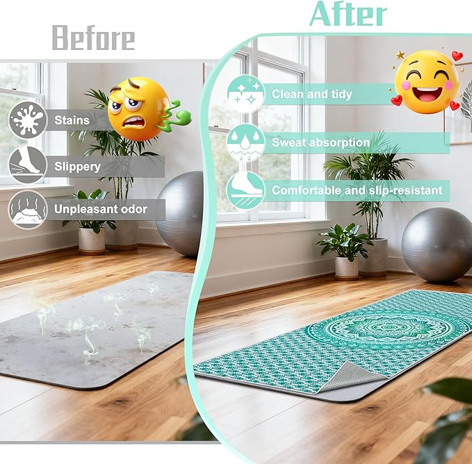 Yoga Towel,Absorbent Yoga Mat Towel for Hot Yoga Non Slip,Stylish Prints,Ideal for Workouts,Hot Yoga,Bikram,Pilates Equipment,72 x 27 in,Green Circle