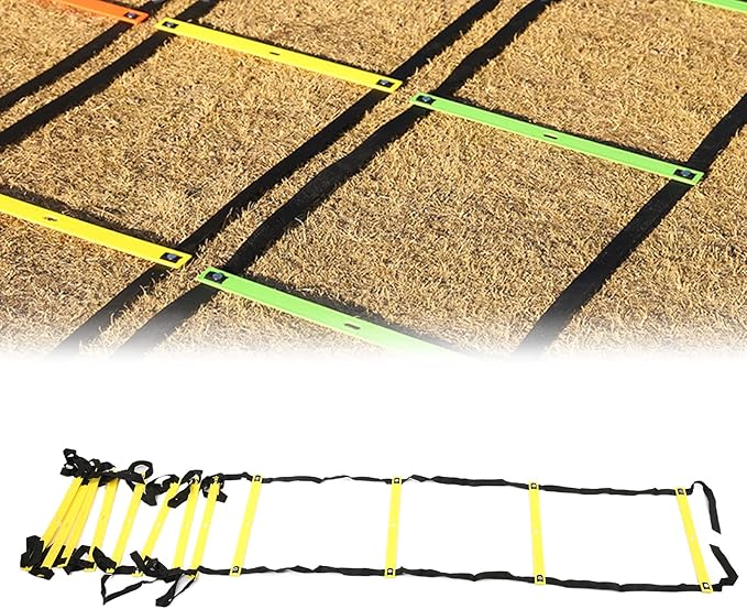 Fixed Agility Ladder for Football Soccer Training, Speed Footwork Ladder with 12 Rungs 6M, Bright Color Non - Slip Rope Ladder for Sports Drills and Group Exercise