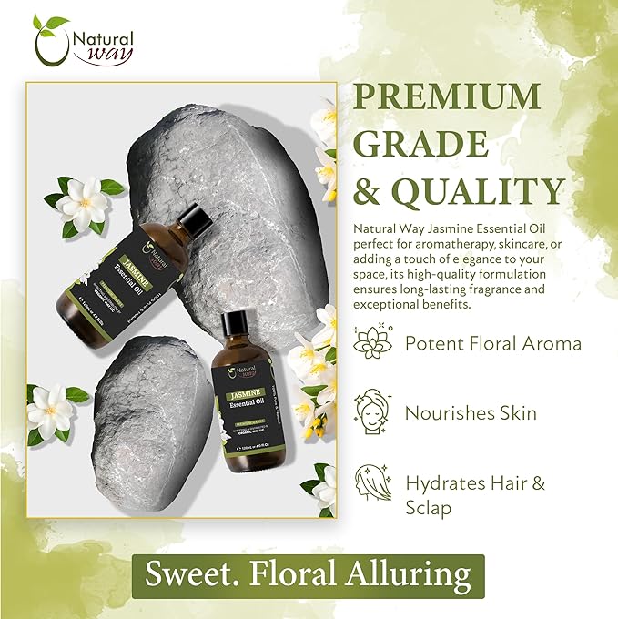 Jasmine Essential Oil | Premium Grade Essential Oils for Hair Care, Oil for Skin, Aromatherapy, & Diffuser | Essential Oil for Skin Tag Remover, Massage Oil & Humidifier Use | 4 Fl Oz (120 mL)