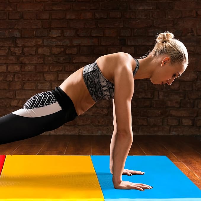 BalanceFrom 6x2 Feet 3-Panel Folding Gymnastics Mat – 2-Inch Thick Pad with Vinyl Surface and Carrying Handles for Tumbling, Yoga, Pilates, Home Workouts, and Martial Arts