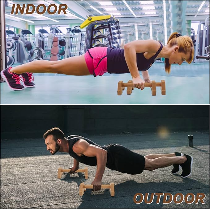 EVERYMATE Wood Push Up Bars Parallettes Bars with Rubber Feet, Anti-slip Handstand Bars for Calisthenics, Equipment for Home, Push Up Handles for Floor, Handstand Push Up Handles, Support 600 LB