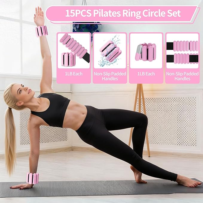 Pilates Essentials Kit for Home Women, Pilates Equipment for Workouts, 6 Fabric Resistance Bands, 12 Inch Magic Circle Yoga Ring, Mini Exercise Ball, Great Exercise Accessories