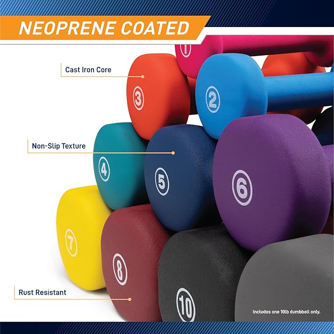 Marcy Colored Neoprene Dumbbell Hand Weights, Exercise Free Weights for Home Gym - Sold in Singles
