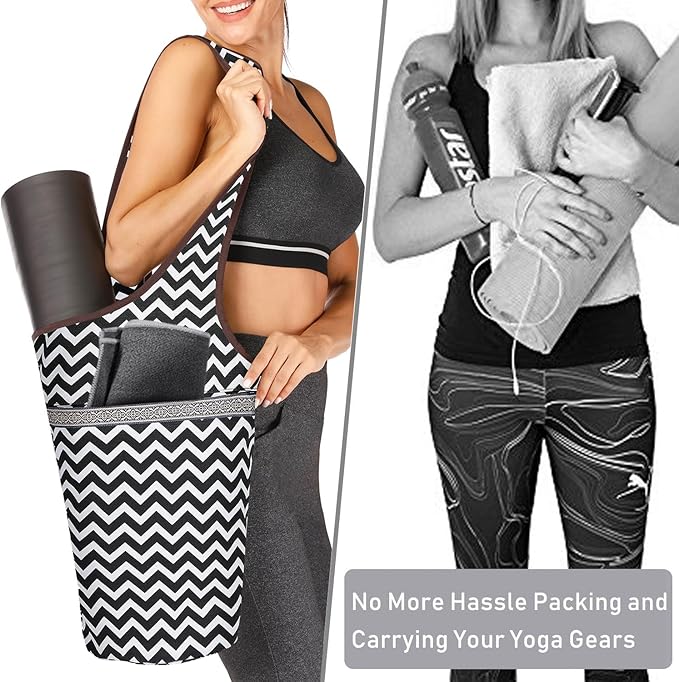 Ewedoos Canvas Yoga Mat Bag Fits Most Mats Yoga Bag with Large Storage Pockets to Hold More Accessories Ideal for Pilates Workout Gifts & Travel