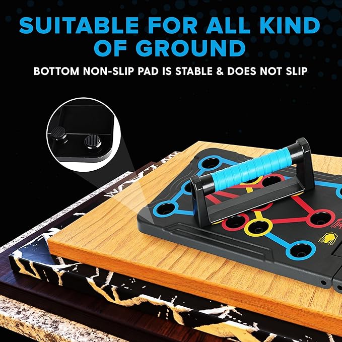Foldable Push Up Board - Home Workout Equipment with Color-Coded System - Multi-Functional Push-Up Stands for Strength Training, Chest, Arms & Core - Portable Gym for Men & Women
