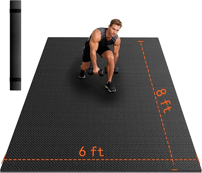 VTORY Extra Thick Large Exercise Mat, 6'x4'/7'x5'/8'x6'/10'x6'x8mm(1/3 inch) , Non-Slip, PVC, Ultra Durable, Heavy-Duty Mat, Shoes-Friendly, High-Density, Large Wide Yoga Mat, Workout Mat for Home Gym, Cardio, Strength, HIIT, MMA