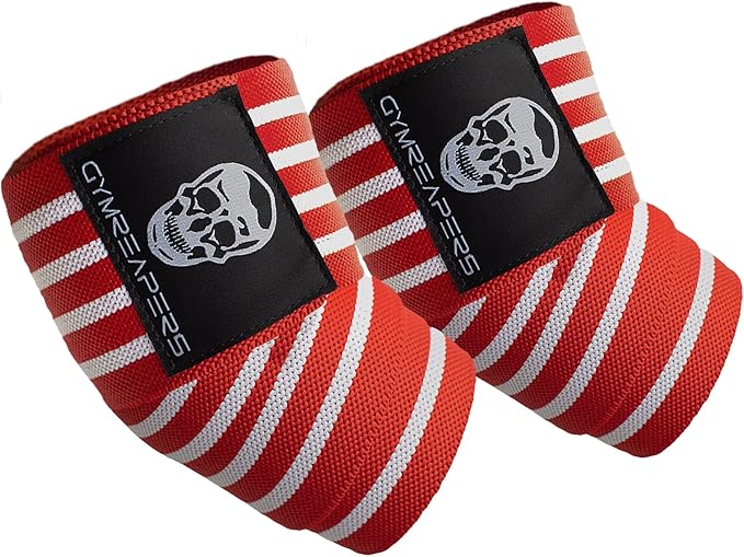 Gymreapers Weightlifting Elbow Wraps (1 Pair) - Flexible 40'' Elbow Compression Strap & Joint Support Brace - for Bench Press, Powerlifting, and Pressing