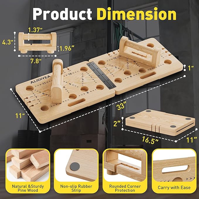 Push Up Board 30 in 1 Foldable with Resistance Bands - Thickened Pine Wood Multi-Push Up Board for Men & Women, Portable Gym/Home Workout Gear for Chest, Shoulders, Arms & Back