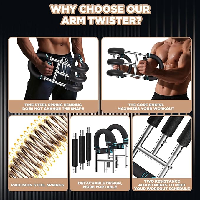 Twister Arm Trainer, 9-Level Adjustable/Non-Adjustable (20-270/20-160Lbs), Non-Foldable/Foldable, with Adjustment Tool & Mechanical Counting Grip, Home Gym Exerciser for Men Women