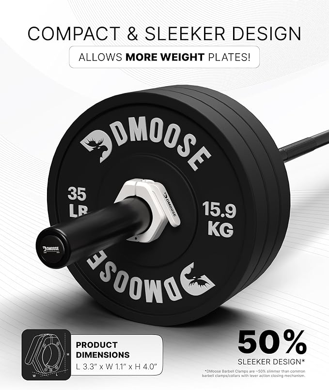 DMoose Fitness Barbell Clips 2 Inch (Pair) - Quick Release Olympic Barbell Clamps & Collars with Anti Slip TPR Grip for Secure Weightlifting and Powerlifting - Weight Clips for Bars at Home or Gym