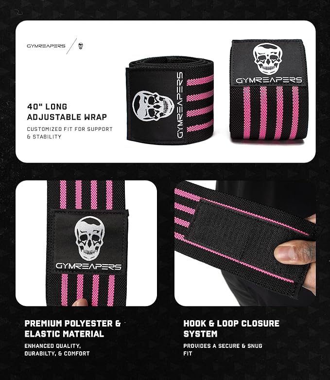 Gymreapers Weightlifting Elbow Wraps (1 Pair) - Flexible 40'' Elbow Compression Strap & Joint Support Brace - for Bench Press, Powerlifting, and Pressing