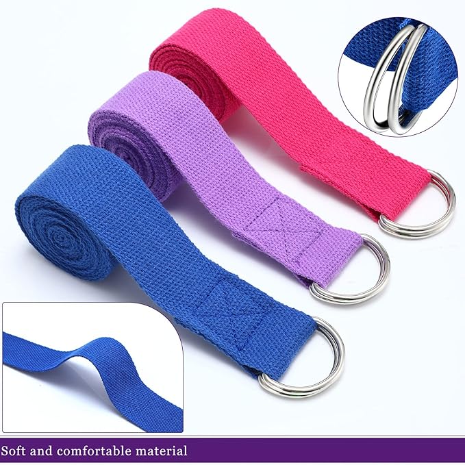 Leyndo Yoga Strap Stretching Pilates Exercise Adjustable Straps 6 ft Non Elastic Yoga Belt with Adjustable D Ring Buckle for Pilates Gym Workouts Fitness