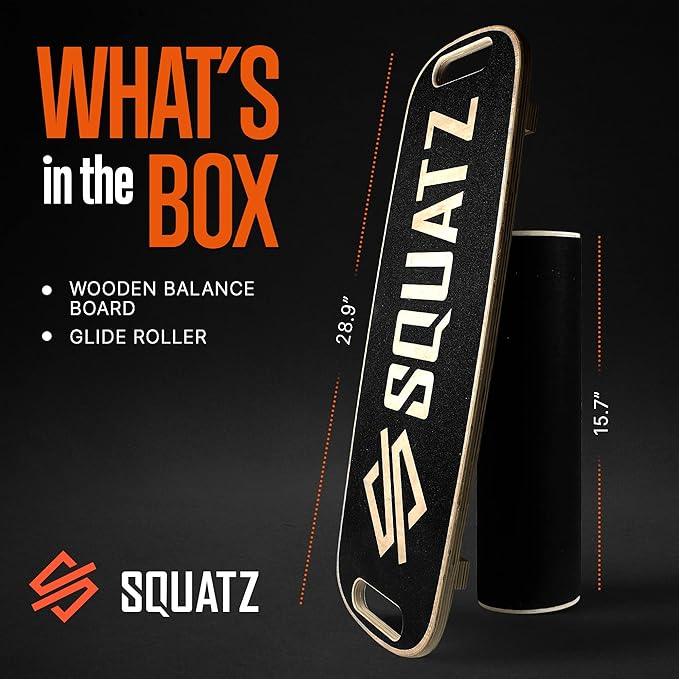 SQUATZ Wooden Balance Board, Standing Desk Anti Fatigue Mat Exercise Equipment with Ergonomic Design and Comfortable Non-Slip Surface, Wobble Board for Skateboard, Hockey, Snowboard, Black (SQDBB-1)