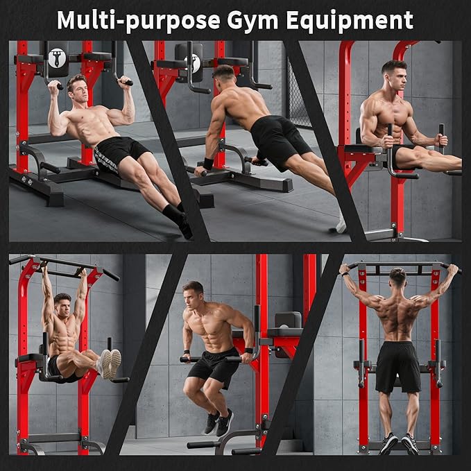SogesPower Multi-Function Power Tower Pull Up Bar Station Pull Up Dip Station for Home Gym, 10-Level Adjustable Height Pull Up Bar Stand Dip Bar Strength Training Workout Equipment
